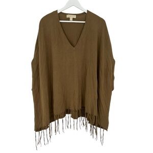 MICHAEL KORS Poncho Sweater V-Neck‎ LARGE/XL Fall Western Lagenlook Fringe